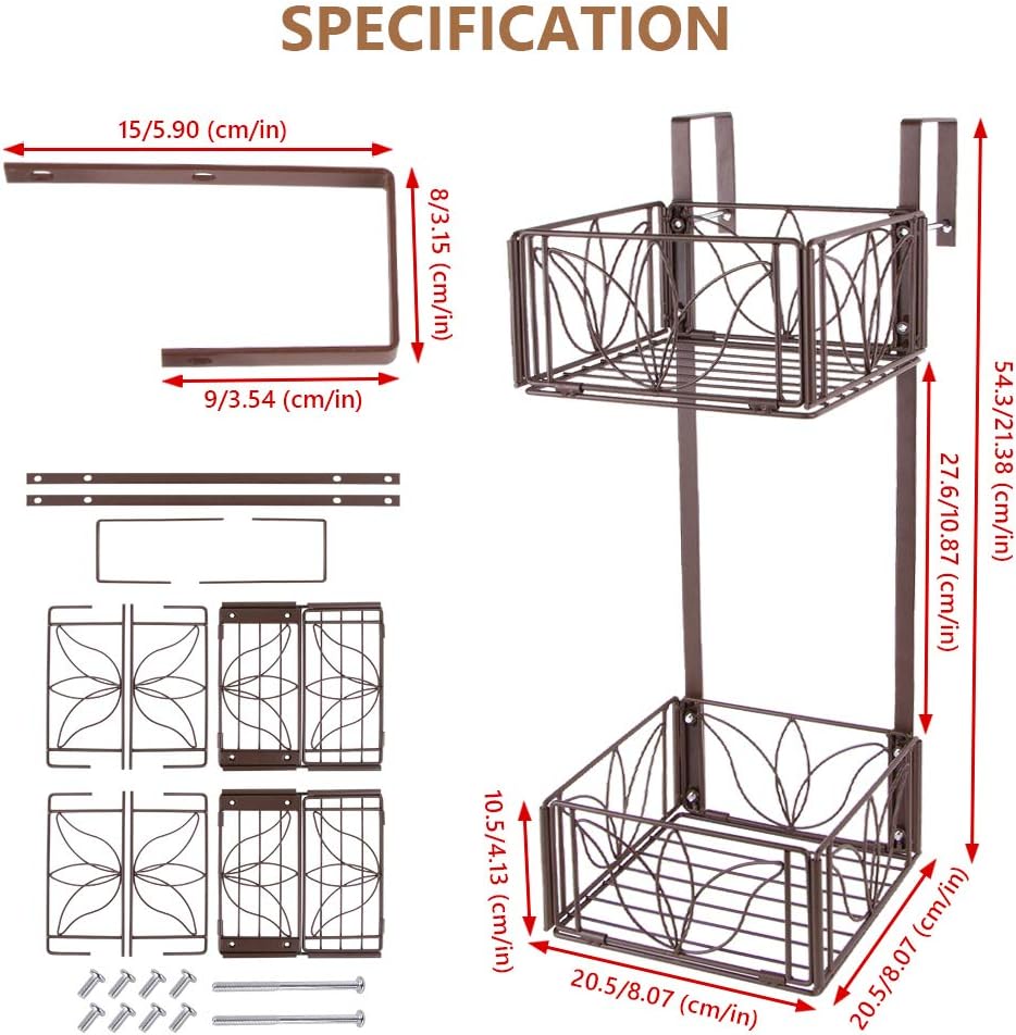 AmnoAmno 2-Tier Balcony Hanging Flower Rack Stand Rail Planters Baskets Pots for Outside, Deck Railing Planters Boxes Outdoor Hanger Stand with Strong Metal Folding Design Easy Installation (Bronze) : Garden & Outdoor