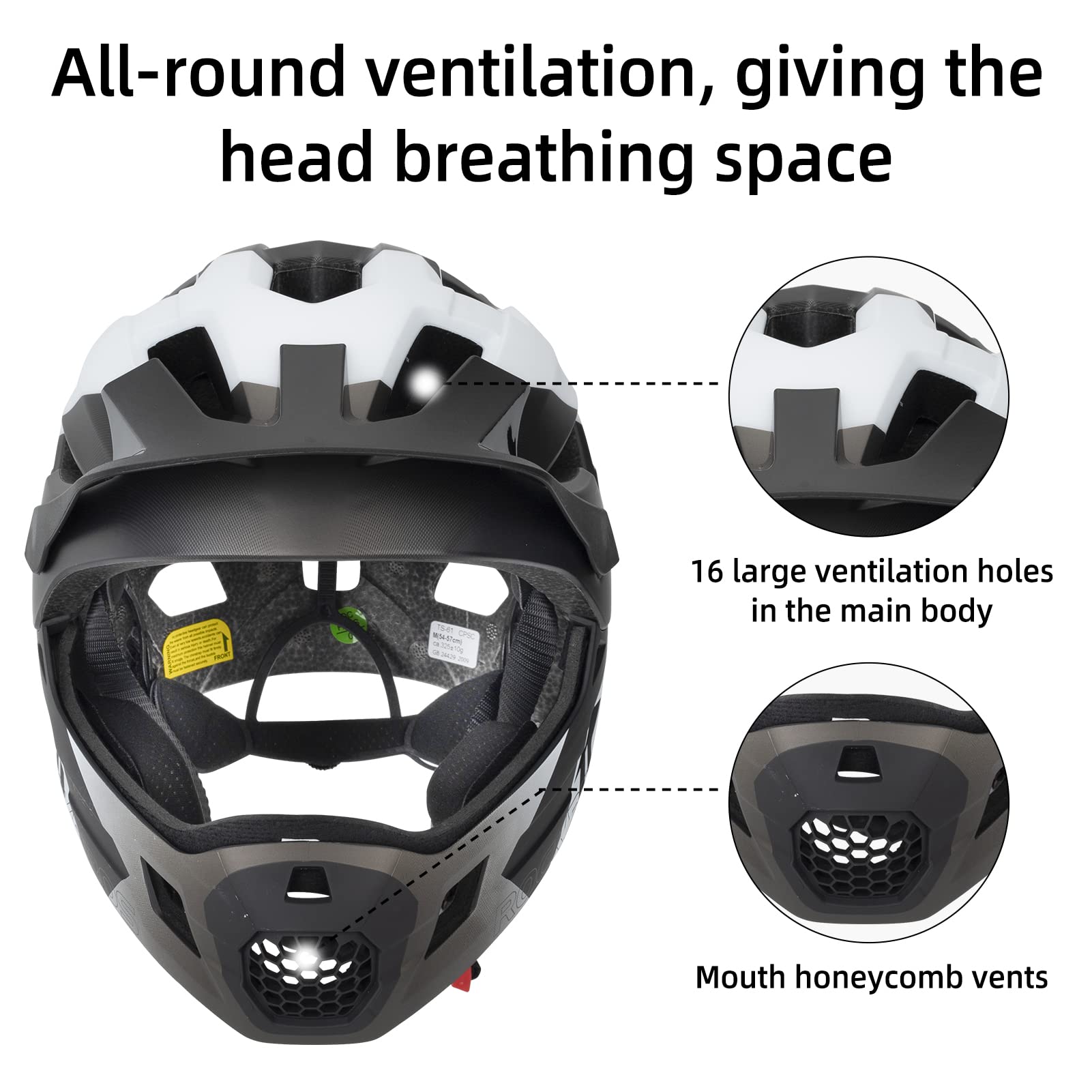 ROCKBROS Kids Bike Helmet Adjustable Detachable Full Face Bike Helmet for Children Bicycle, Skateboard, Scooter, Protective Gear