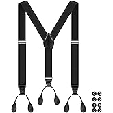 Button Suspenders for Men Y-Back 1.4 Inches Wide Leather Button End Elastic Adjustable Suspenders for Men