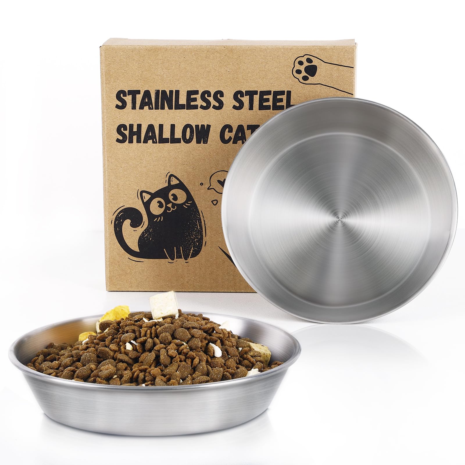 Photo 1 of 2-Pack Stainless Steel Cat Food Bowls – Deep Whisker-Friendly Non-Slip Silicone Base,Easy to Clean Indoor Feeding Dishes(13 OZ,5.9")