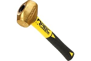 ABC HAMMERS Brass Drilling Hammer - 2 lb. USA Made Non-Sparking Hammer with 8" Fiberglass Handle & Double Faced Head - ABC2BFS