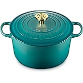 Le Creuset Signature 6.5-quart Deep Round Dutch Oven with Light Gold Crucible Knob - Enameled Cast Iron (Bleu Riviera)