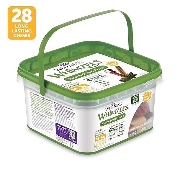 WHIMZEES WELLNESS VARIETY PACK DOG DENTAL TREATS, NATURAL CHEWS, MEDIUM SIZE, (28 COUNT)