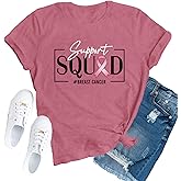 TUPOSU Womens Breast Cancer Shirts Pink Ribbon T-Shirt Breast Cancer Survivor Crew Tee Top