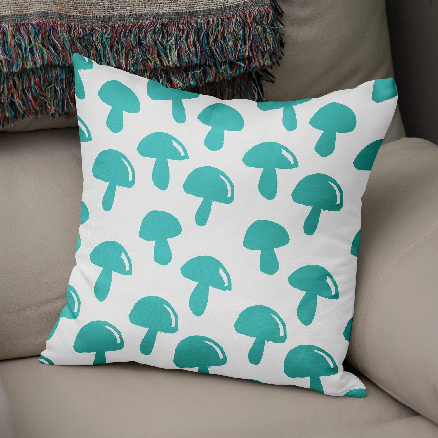 Bonamaison Decorative Cushion Cover Turquoise & White, Throw Pillow Covers, Home Decorative Pillowcases for Livingroom, Sofa, Bedroom, Size: 50x50 Cm - Designed and Manufactured in Turkey