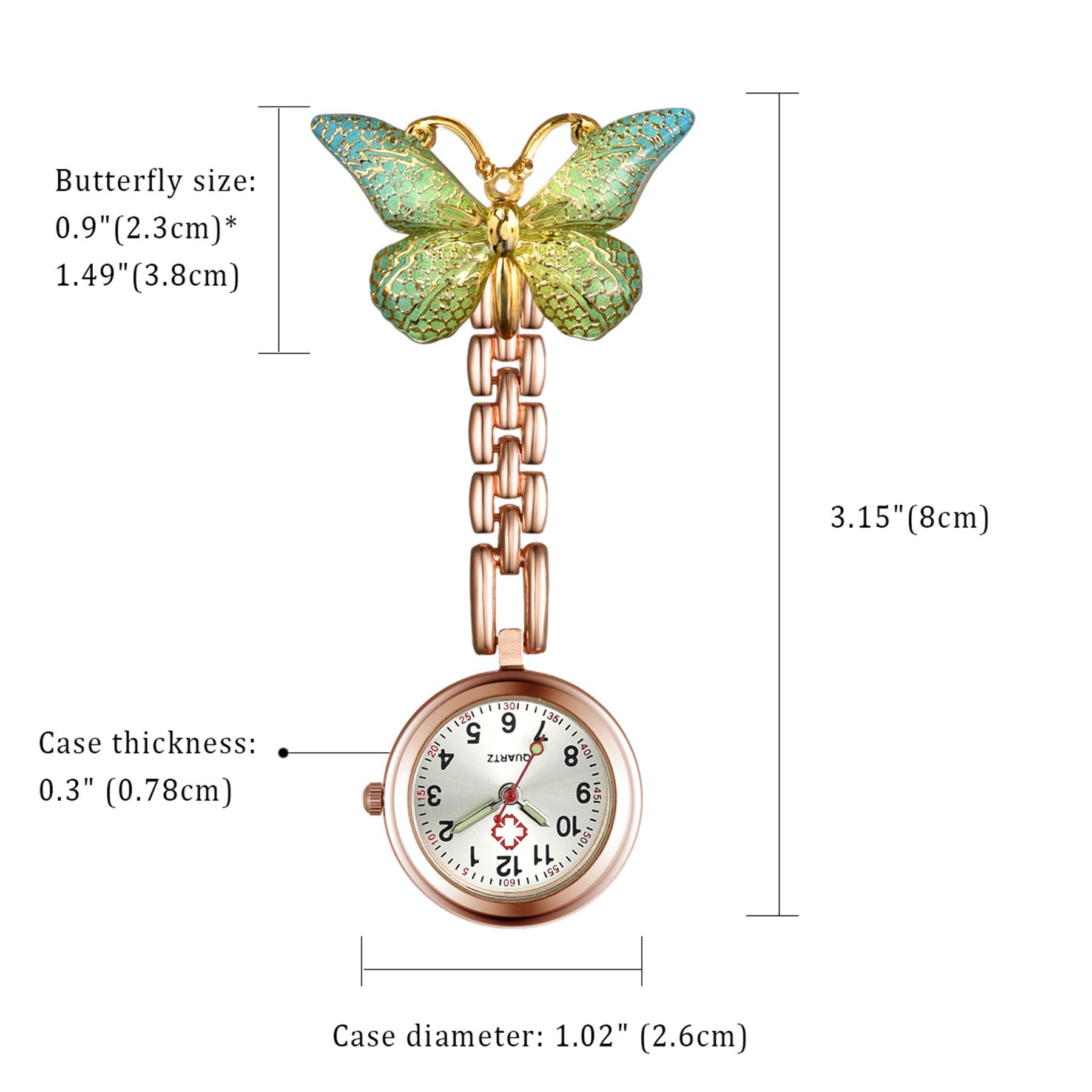 Lancardo Women Butterfly Brooch Nurse Watch Set Pin-On with Secondhand Stethoscope Lapel Fob Pocket Badge Watches for Doctor Nurse Easy to Read
