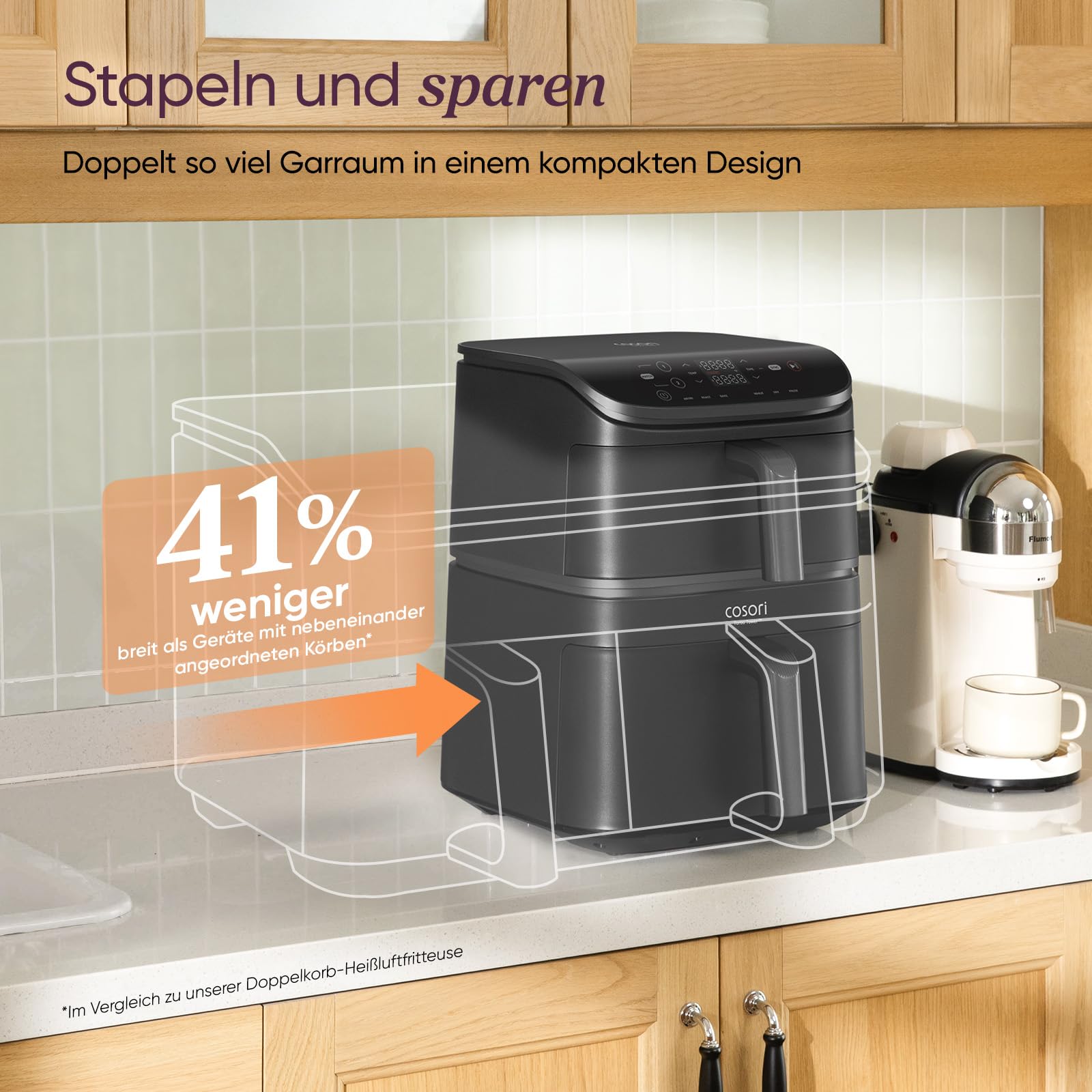 COSORI Airfryer, Heißluftfritteuse 2 Kammern, 10,8 L Heissluftfritteuse, Innovative Mehrfach-Luftgeschwindigkeit, Spart 41 Prozent Platz, Inklusive Rezeptbuch und Edelstahl-Rost, Silbergrau 2