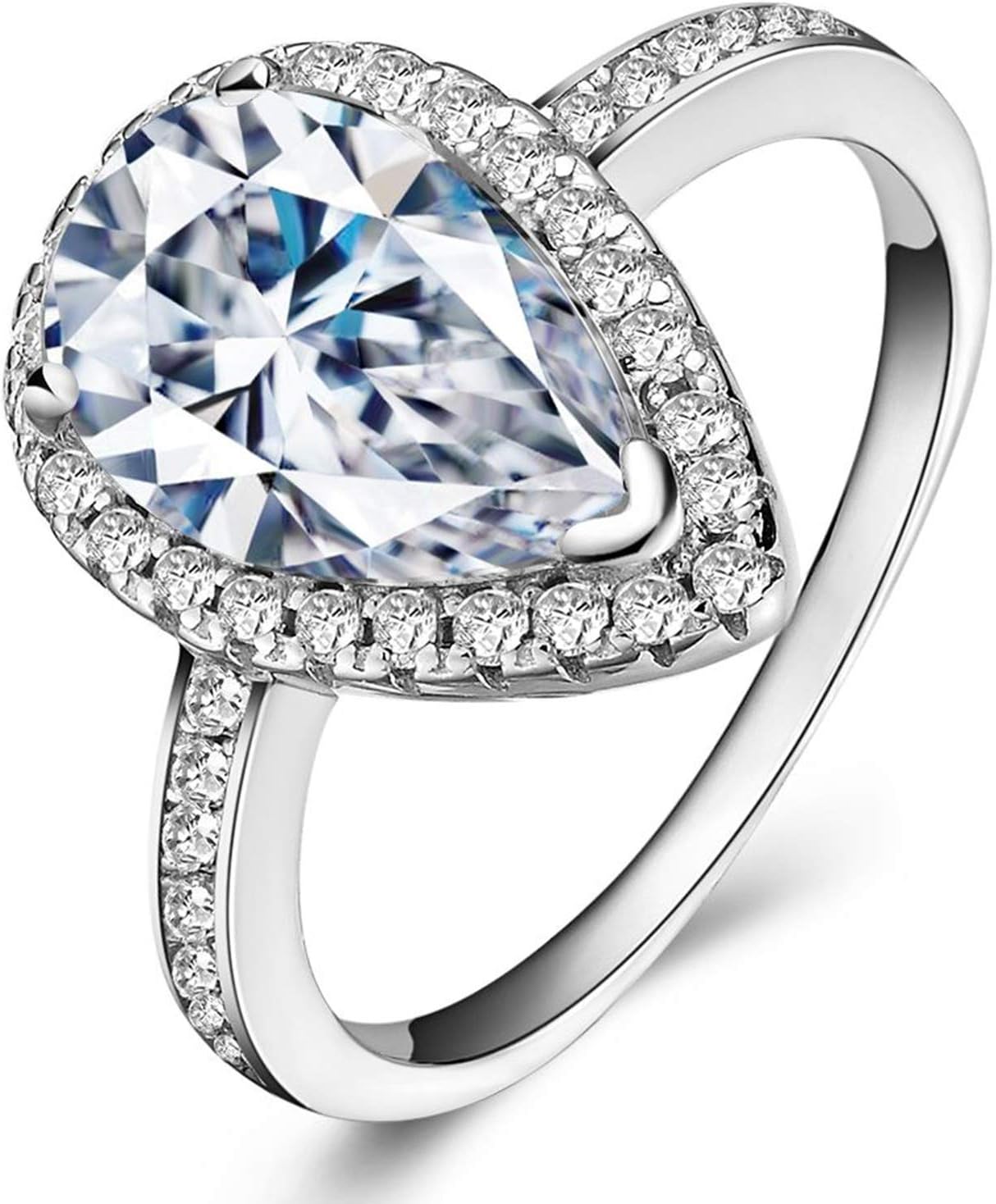 Lemon Grass 3 Ct Pear Shaped Cubic Zirconia Solitaire Engagement Ring Pave Thin Band in Sterling Silver Size 5 6 7 8 9