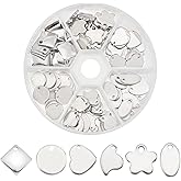 PandaHall Elite 120 Pcs 304 Stainless Steel Flat Blank Stamping Tag Pendants Charms 6 Styles for Jewelry Making