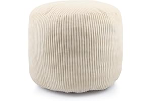 Sexysamba Round Corduroy Pouf Cover Only, 20"x 16" Unstuffed Decorative Ottoman Foot Stool Rest, Washable Storage Bean Bag Chair Floor Pouf Covers for Living Room Bedroom, Beige