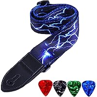 WOGOD Guitar Strap Jacquard Weave Hootenanny Guitar Strap with Leather Ends (Blue Light)