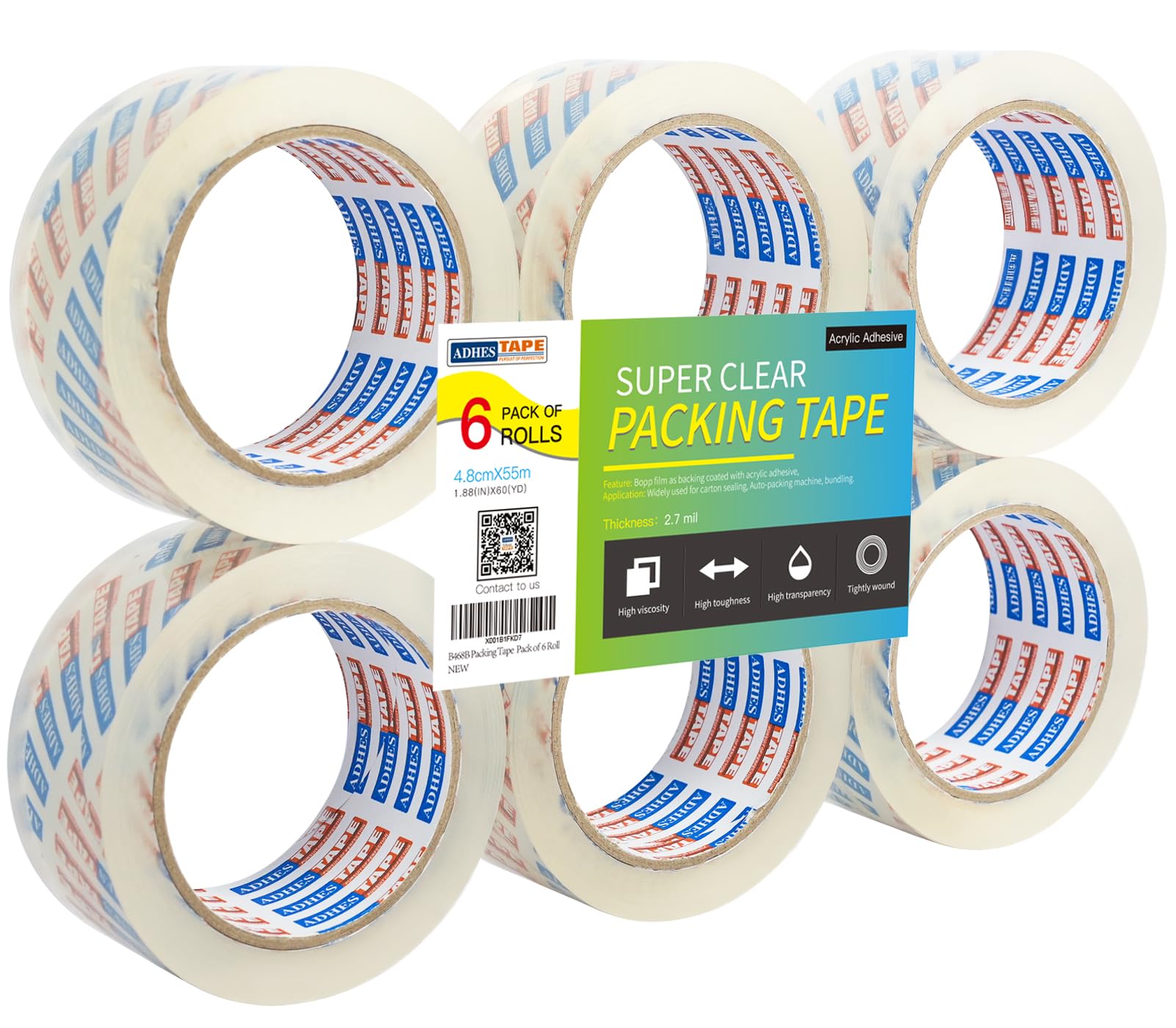 ADHES Heavy Duty Packing Tape Strong Parcel Tape for Moving Packaging Sealing Box, Shipping Tape Multipack (PACK OF 6ROLLS)