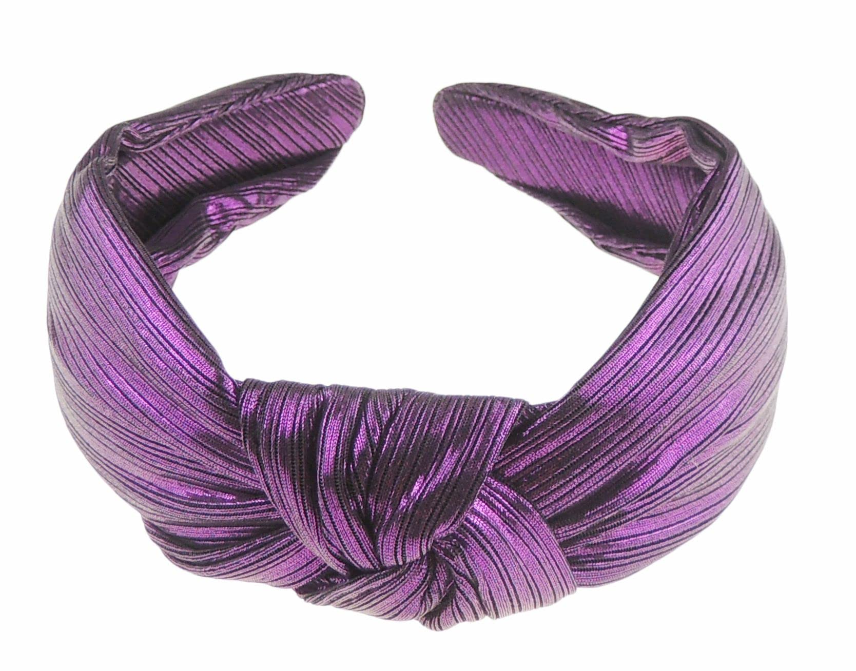 Ladies Evening Shiny Metallic Pin Stripe Top Knot Draped Headband Alice Band (Purple)
