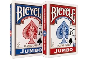 Bicycle Jumbo Index Playing Cards , 2 Pack Large Print Poker Size Deck of Cards for Easy Reading, Family Card Games, and Casino Play