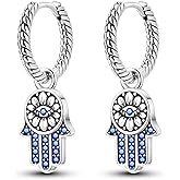 925 Sterling Silver Drop Earrings for Women,Hamsa Hand of Fatima Evil Eye Jewelry with Cubic Zirconia,Huggies Hoop Dangle Drop Earring for Sensitive Ears…
