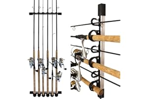 Rush Creek Creations 6 Rod Fishing Holder - Vertical/Horizontal Rack for Garage Organization and Wall Storage