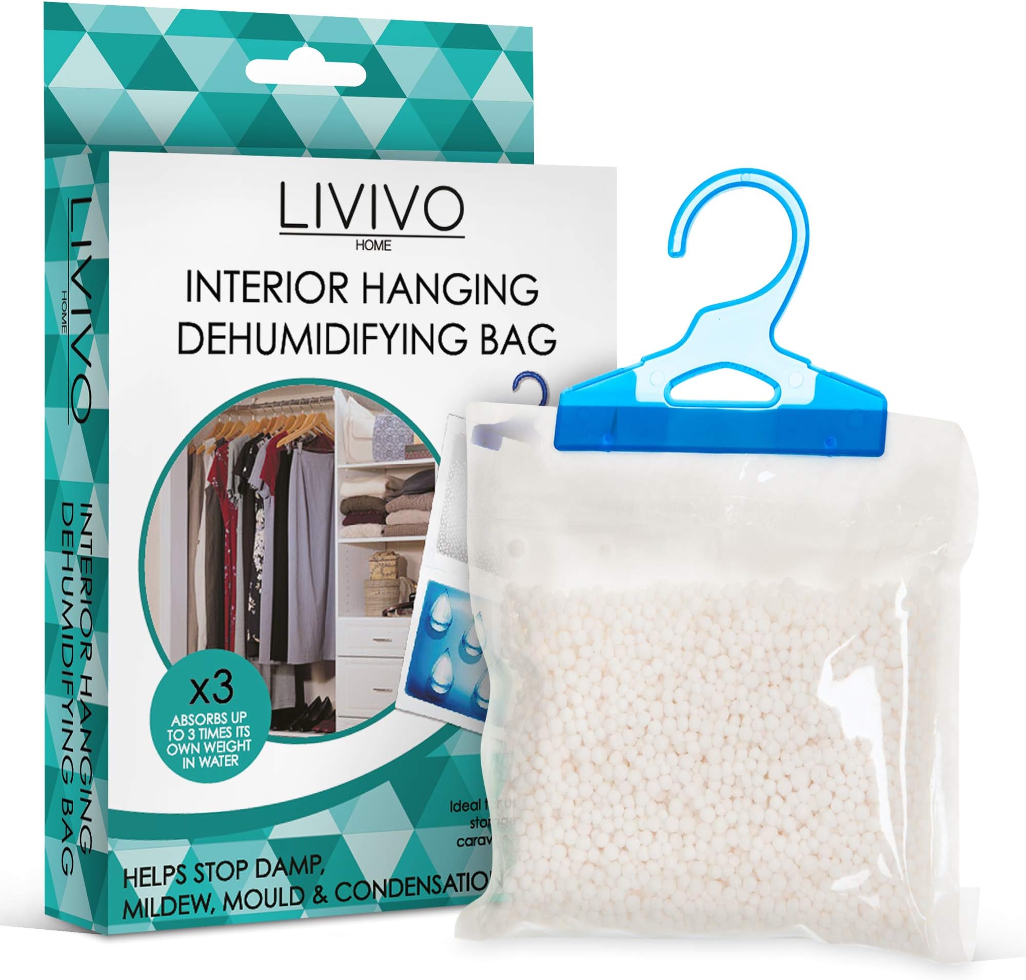 LIVIVO Pack of 6 Easy Hang Interior Wardrobe Dehumidifier with Fast Acting Natural Hydrophilic Crystals - Helps Prevent…