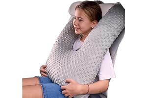 RUSHANPEACE Travel Pillow for Kids Adult, Pillow for Car Sleeping Ultra Large U-Shaped with Removable Soft Cover Support Fix Neck and Body Sitting/Sleeping on The Trip (Grey)