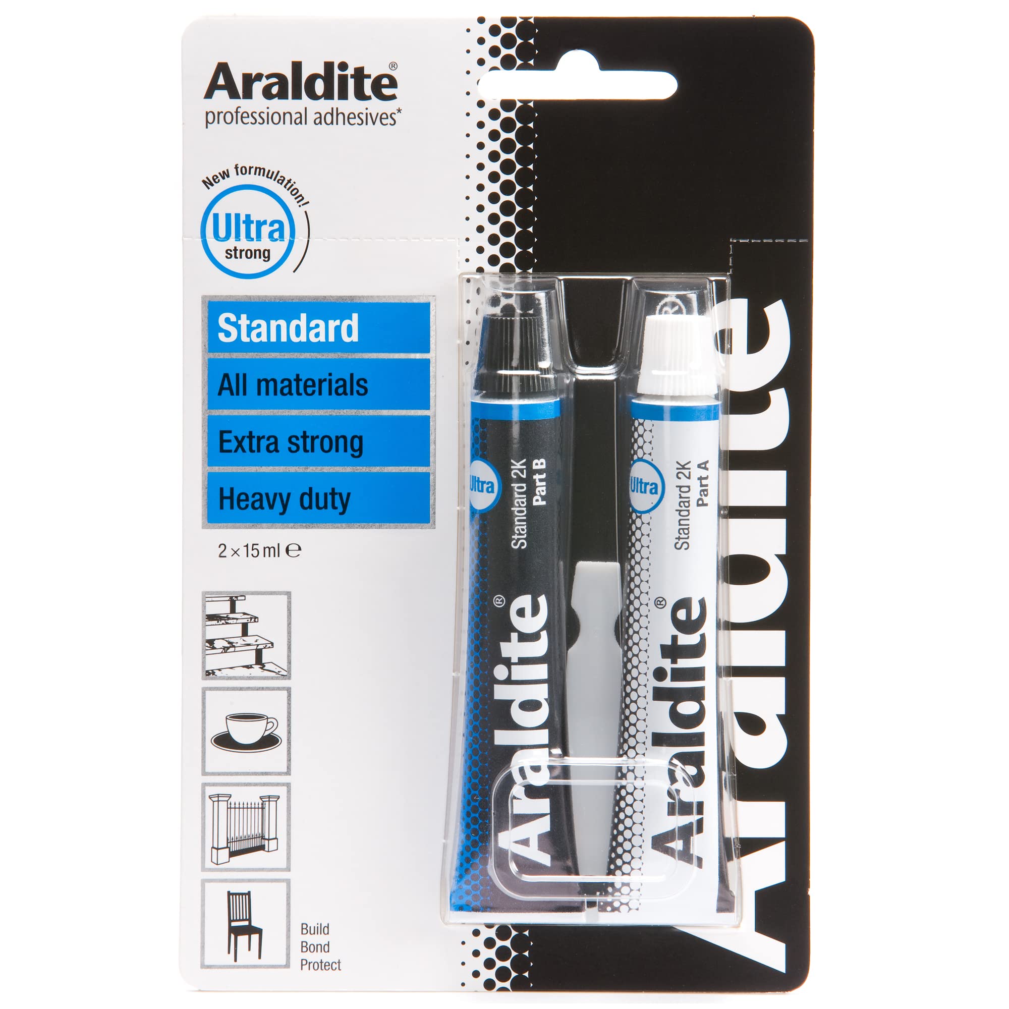 Araldite | Standard 2-Part Epoxy Resin Glue | Ultra Strong, Multipurpose & Solvent-Free Adhesive Works as Ceramic, Plastic, Metal, Jewellery & Glass Glue | For Durable Bonding & Repairs | 15ml