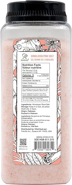 SOEOS HIMALAYAN PINK SALT, FINE GRAIN, 39OZ (2.4 LB), NON-GMO HIMALAYAN SALT, KOSHER SALT, PINK HIMALAYAN SEA SALT