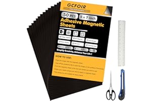 GcFoir Adhesive Magnetic Sheets 5 x 7 Inch, 50 Packs Magnetic Sheets with Adhesive Backing - 0.5mm Thickness Flexible Magnet Sheets for Dies Storage, Craft Projects, Photos, School, Office