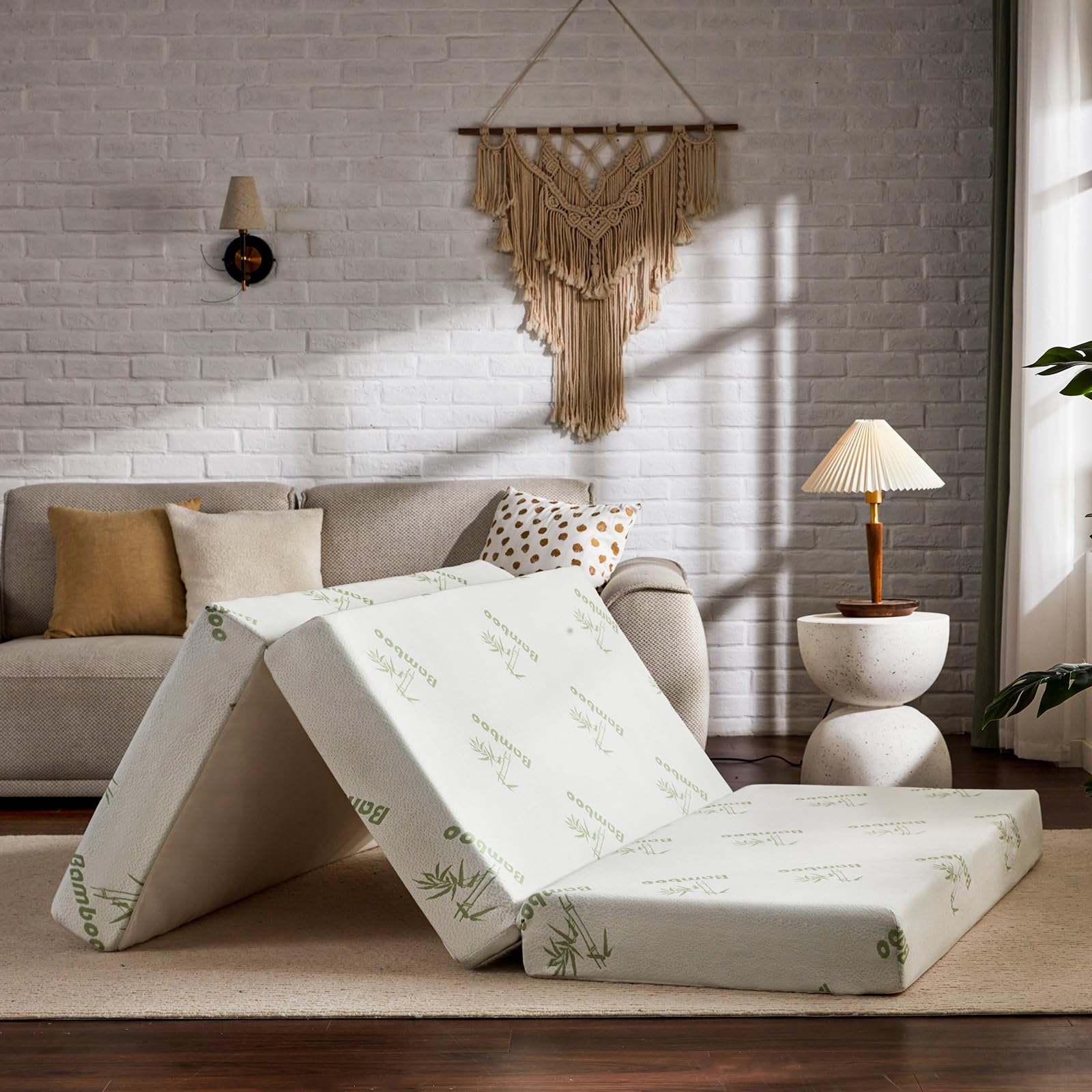 SINWEEK Memory Foam Folding Mattress with Storage Bag, 4 Inch Trifold Floor Foldable Mattress Topper, Guest Bed with Cooling Cover & Waterproof Lining