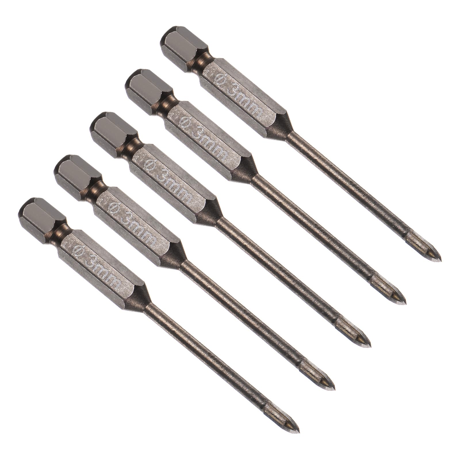 CoCud Titanium Masonry Drill Bit, 3mm Cutting Dia 74mm Length 1/4" Hex Shank Carbide Cross Tip Concrete Drill Bits Yellow - (Applications: for Wood Glass Brick Cement), 5-Pieces