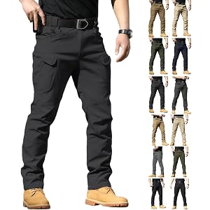 Mens Work Pants Cargo Tactical Stretch Casual Waterproof Outdoor Travel Hiking Pant with Multi Pockets(No Belt)