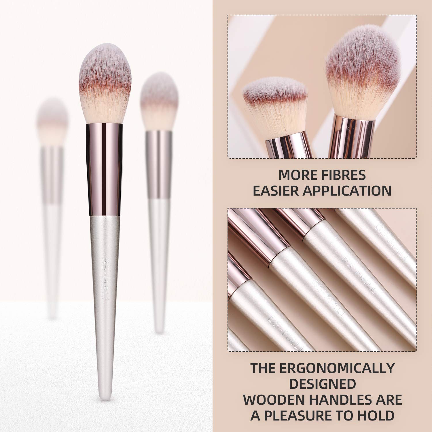BS-MALL Makeup Brush Set 18 Pcs Premium Synthetic Foundation Powder Concealers Eye shadows Blush Makeup Brushes Champagne Gold Cosmetic Brushes with Black Case: Beauty