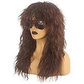 Askuang 80s Rock Mullet Wigs for Men and Women Long Brown Curly Wig 70s 80s Costumes for Men Women Halloween Cosplay Party Wigs
