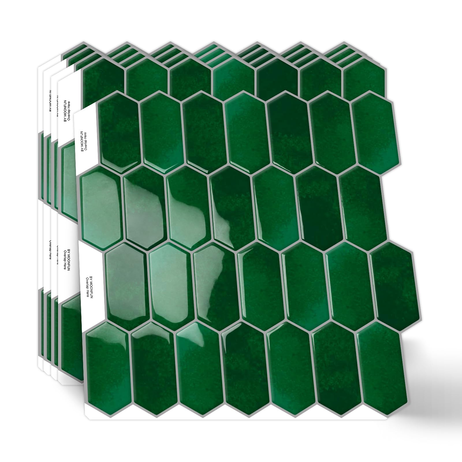 Photo 1 of 10-Sheet Long Hexagon Peel and Stick Kitchen Backsplash Tiles,3D Waterproof Self-Adhesive Wall Tile Stick on Backsplash for Kitchen, Bathroom, Fireplace,RV(Emerald Green,12"×12")