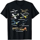 WW2 Planes Warbirds P51 Mustang Spitfire Messerschmitt T-Shirt Small