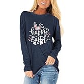 Woffccrd Long Sleeve T-Shirts Happy Easter Shirts Crew Neck Autism Awareness Shirts Spring Tops