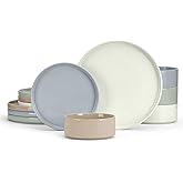E-far Stoneware Dinnerware Sets, 12-Piece Plates and Bowls Dish Set for 4, Kitchen Modern Dinning Ware, Chip and Scratch Resistant, Microwave & Dishwasher Safe, Speckled Multicolor