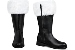 FancyFun Christmas Santa Boots Men, Christmas Santa Claus Boots for Men Adult Wide Calf Costume with White Fur