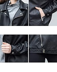 LY VAREY LIN Women Faux Leather Jacket Lapel Collar