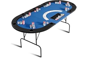 Garvee 81" Foldable 10-Player Casino Style Poker Table - Oval Card Table with Cushioned Rails, 9 Cup Holders, Water-Resistant