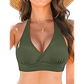 Vivola Women's Supportive Halter Bikini Top Ruched Push Up Swimsuit Bathing Suit Top Swimwear Top Only