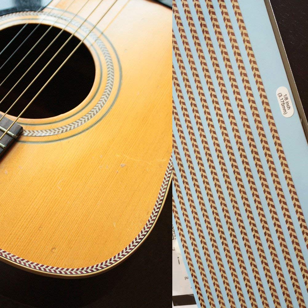 Binding Stickers Decals for Guitar & Bass Body, Neck & Headstock - 3mm - Wood Herringbone, BI-3WH