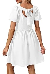 OFEEFAN White Women Dress Summer Square Neck Puff