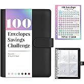 Sooez 100 Envelope Money Saving Challenge Book with 100 Pocket Pre-Numbered & Reusable Laminated Tracker, Money Saving Binder