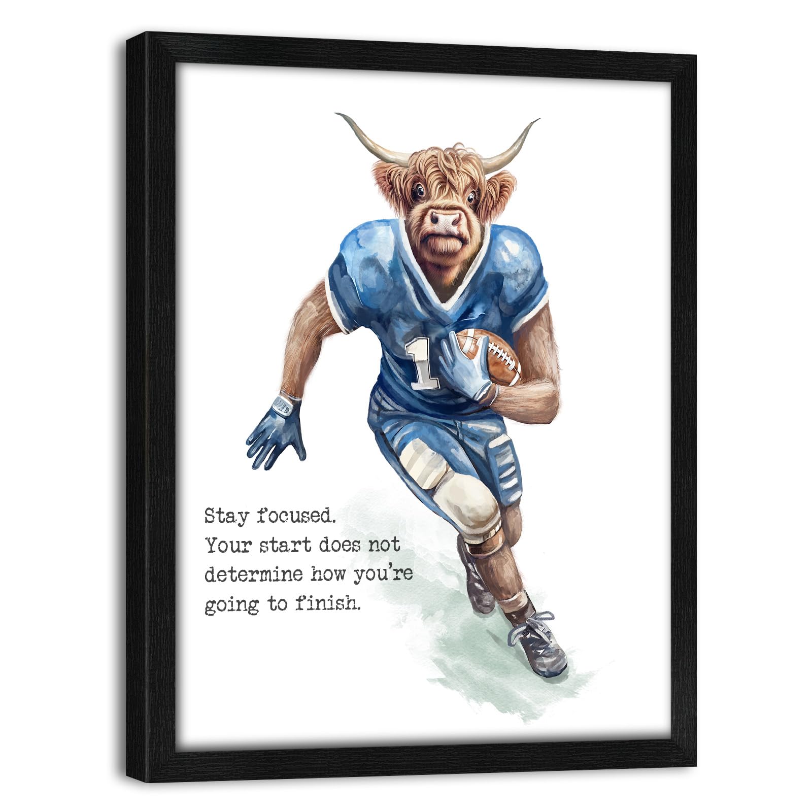 Funny Highland Cow Wall Art Motivational Wall Decor 11x14 Inches, Framed Inspirational Quotes Poster Prints Animal Canvas Pictures for Football Wall Decor Office Wall Art Living room Decor