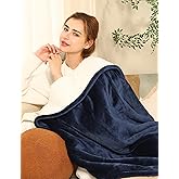 ESTINGO Heated Throw Blanket Electric Blanket, 50"x60" Heating Blanket with 5 Heating Levels & 4 Hours Auto Off, Reversible Flannel Sherpa Electric Throw Blanket with OverHeat Protection, Navy Blue