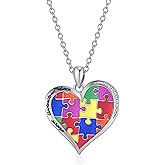 TALYKONG Autism Awareness Necklace ASD Puzzle Piece Heart Pendant Autism Jewelry Gifts for Women Teacher Mom