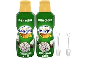 Candy Freezer International-Delight Liquid Coffee Creamer.- Two (2) 32 fl oz Bottles of Creamy Smooth Delightful Coffee Creamer and Mini Metal Spoons (Irish Creme) Shovel Spoons