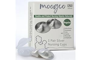 MOOGCO The Original Silver Nursing Cups - 925k Silver Nipple Cups - Nipple Shields for Breastfeeding Newborn – Protective Silver Nipple Covers for Nursing Moms (925k Regular)