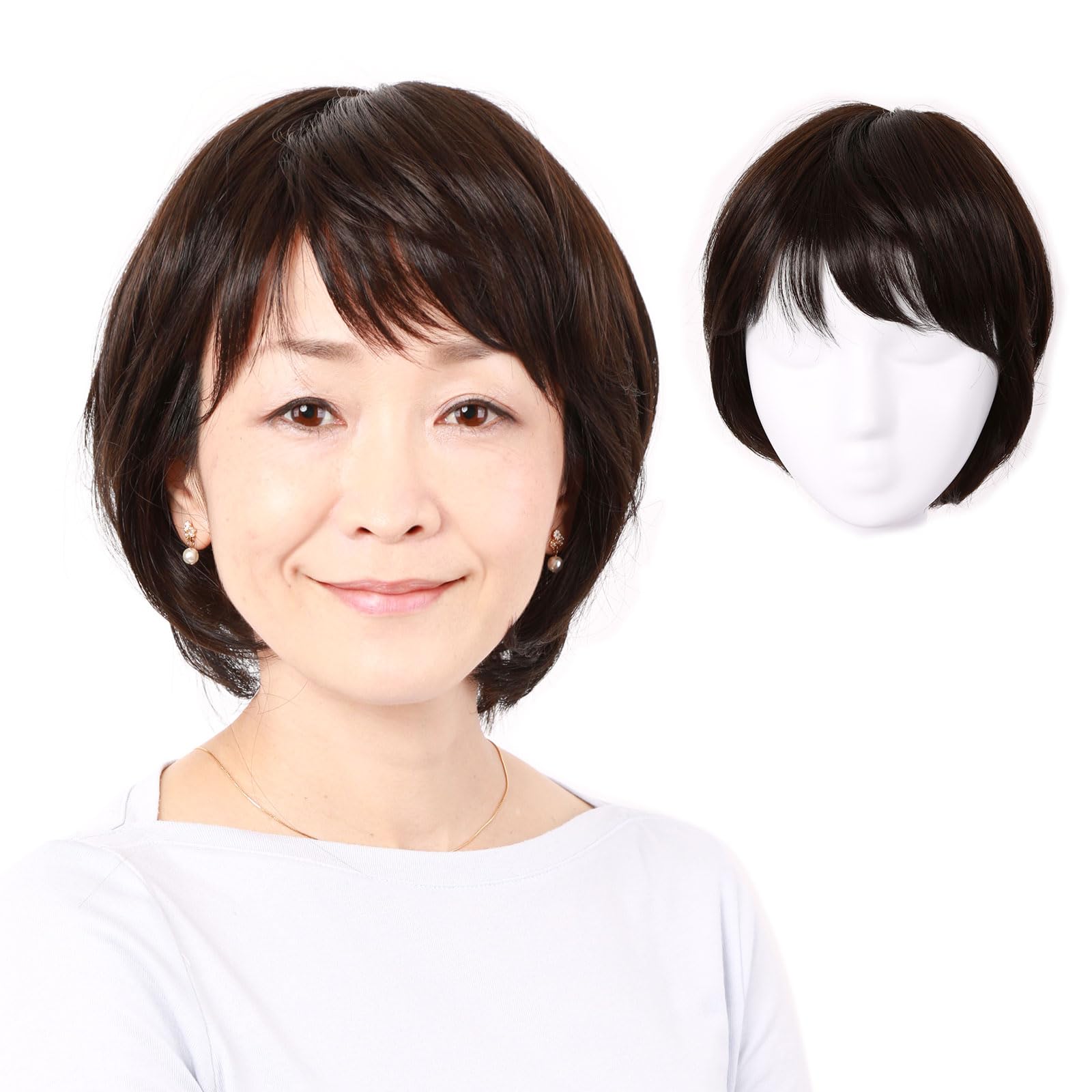 Photo 1 of igennki Wig Ideal For Medical Hair Loss Heat Resistant Synthetic Short Layered Curly Human Hair Wigs for Asian Women with Hair Loss IC2042K IC2042KH (Human hair mixed+Medical Base, 2 Natural Black)