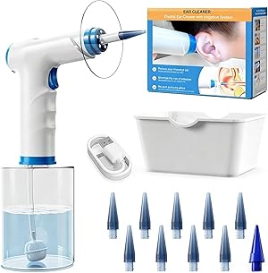 Ohrenschmalz Entferner Ohrenreiniger Sicherheit Ohrenkerzen Ohrreiniger für Erwachsene Ohrenspülung Elektrischer Ear Cleaner Ohrendusche Ohrreinigungsset, Blau Weiß