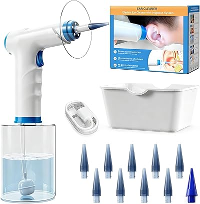 Ohrenschmalz Entferner Ohrenreiniger Sicherheit Ohrenkerzen Ohrreiniger für Erwachsene Ohrenspülung Elektrischer Ear Cleaner Ohrendusche Ohrreinigungsset, Blau Weiß