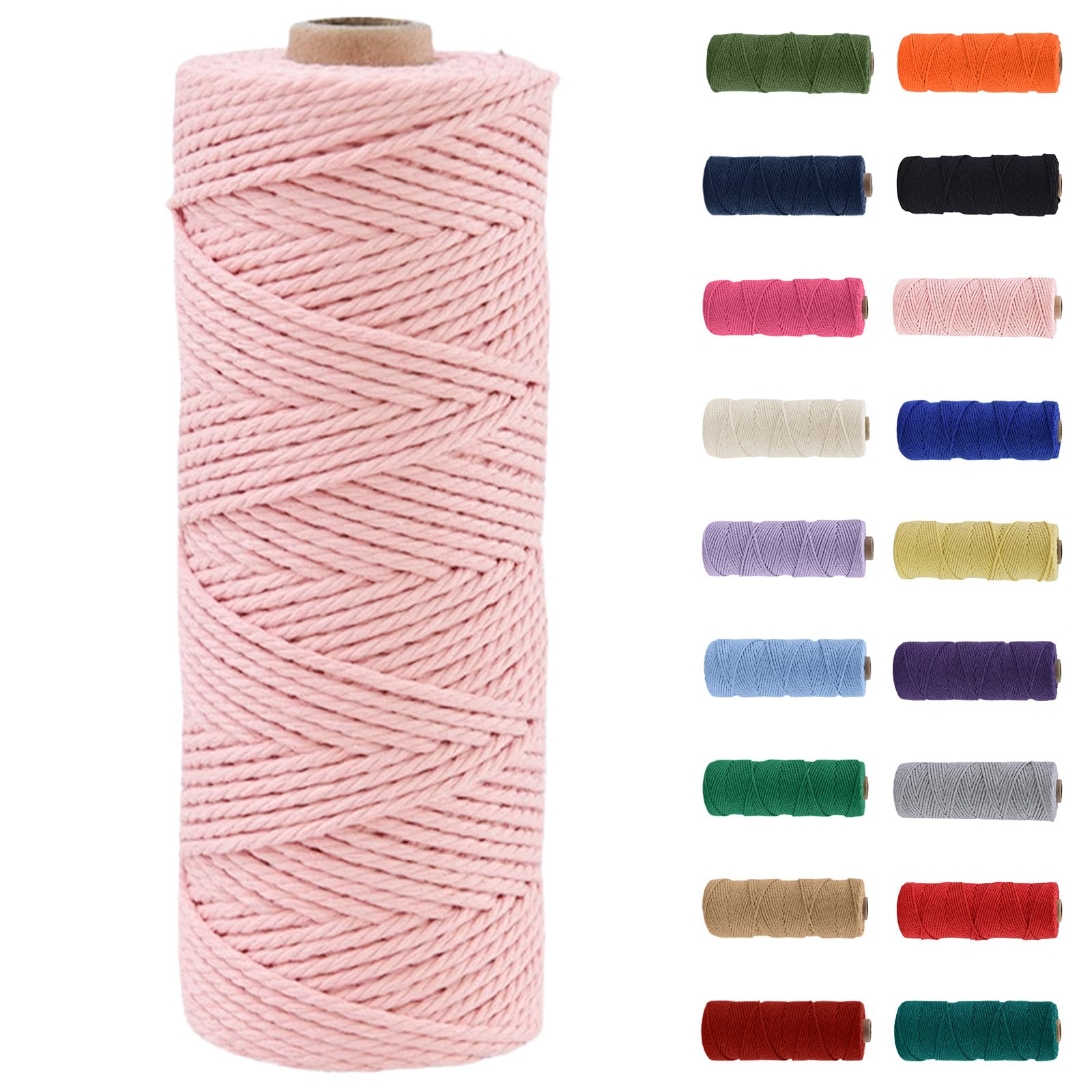 MORAINJAY 2mm Macrame Cord 100m, Blush Pink Macrame Cotton Cord Twine Rope Craft String, Natural Cotton Rope for Macrame Art, DIY Crafts & Gift Wrapping - 16 Vibrant Colors, Soft & Chemical-Free